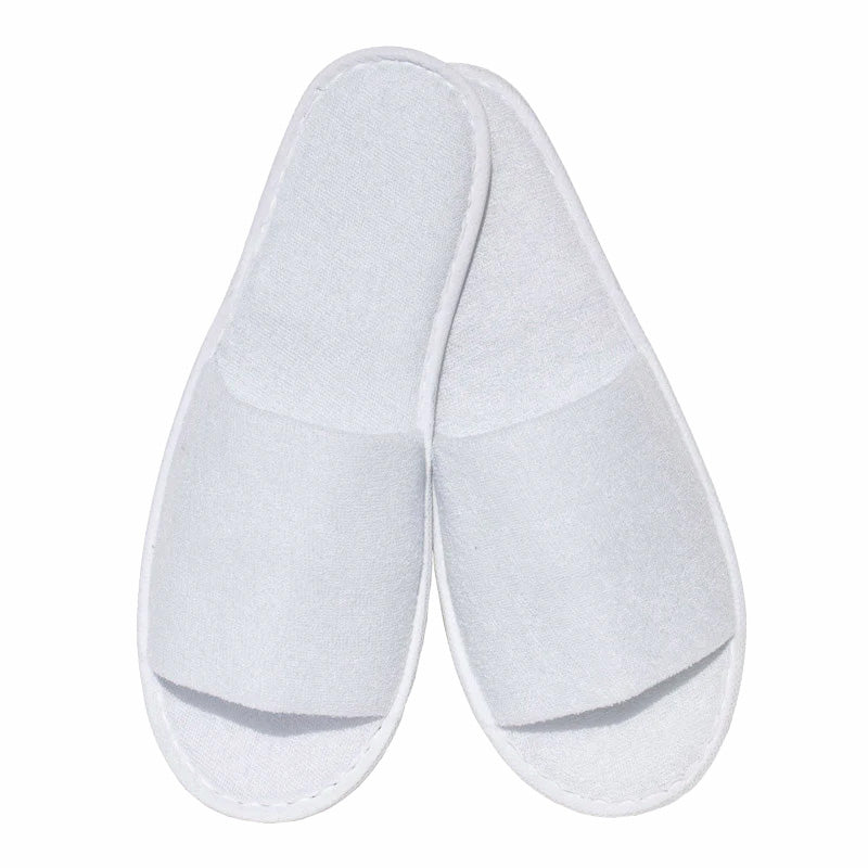 White Open-Toed Terry Slippers