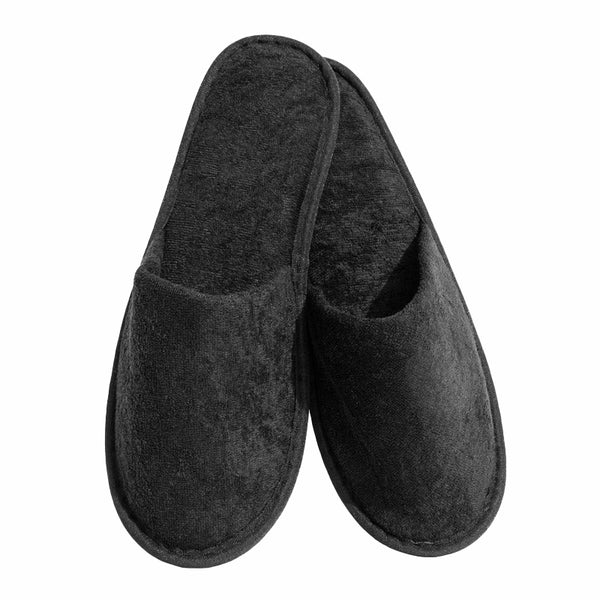 Slipper aus Frottee, Schwarz, Geschlossen