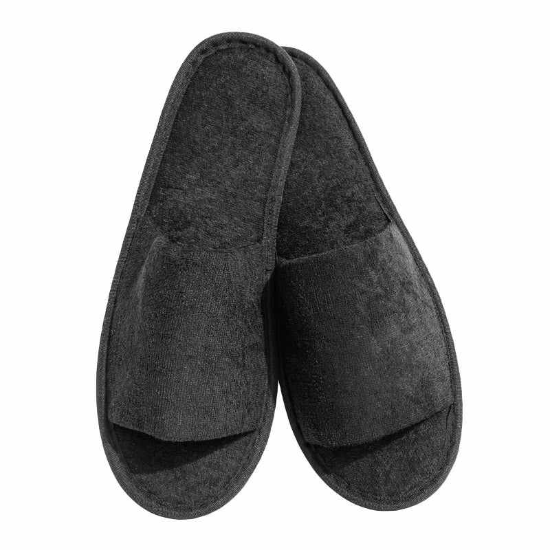 Black Open-Toed Terry Slippers