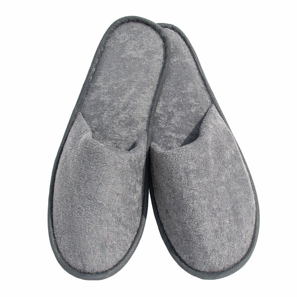 Grey Closed-Toed Terry Slippers