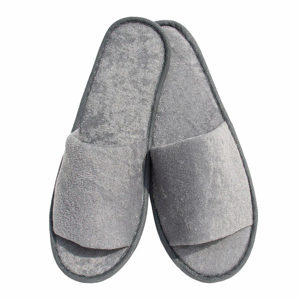 Slipper aus Frottee, Grau, Offen