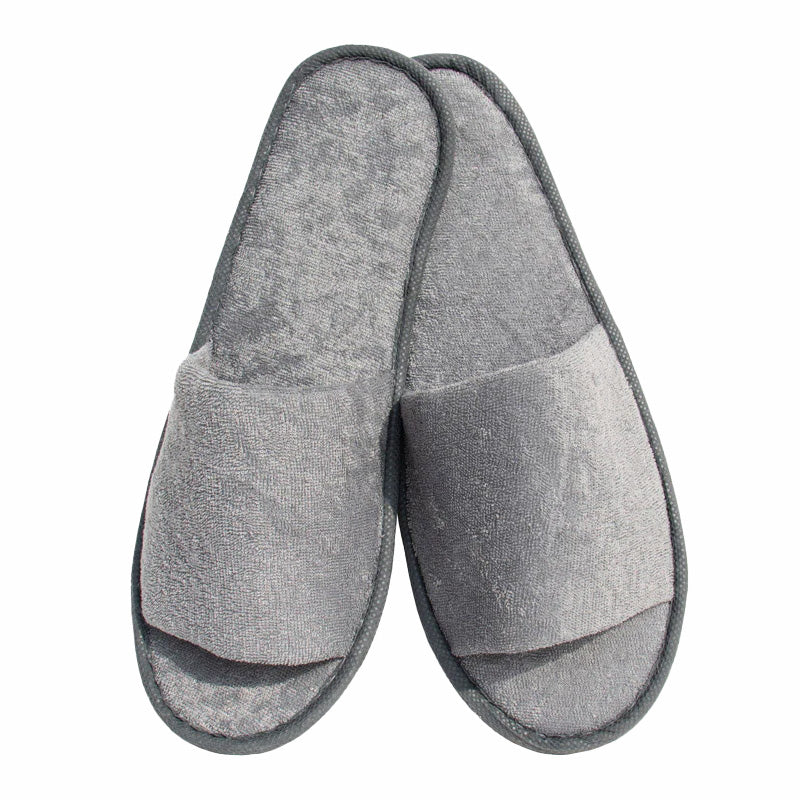 Grey Open-Toed Terry Slippers