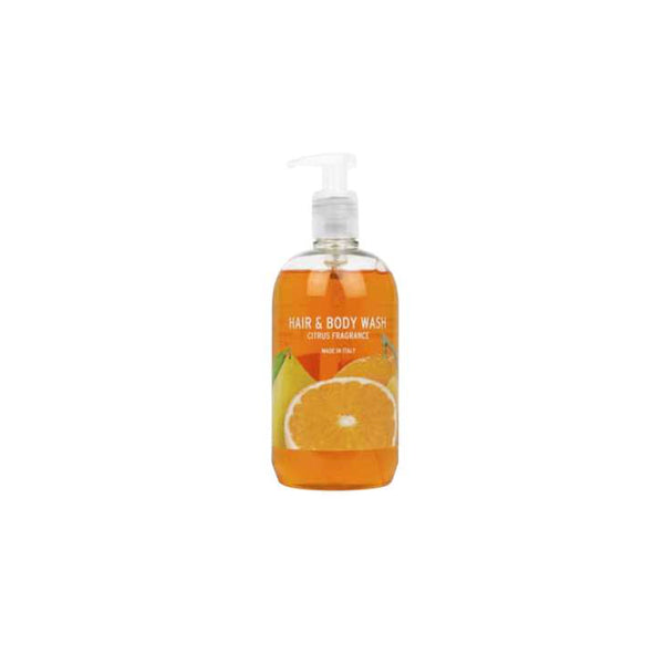 Distributeur jetable shampooing et gel douche mains et corps et cheveux, Parfum d'Agrumes 500 ml