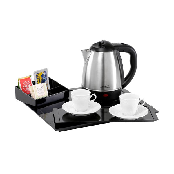 Kettle Set with Three Melamine Trays in Black