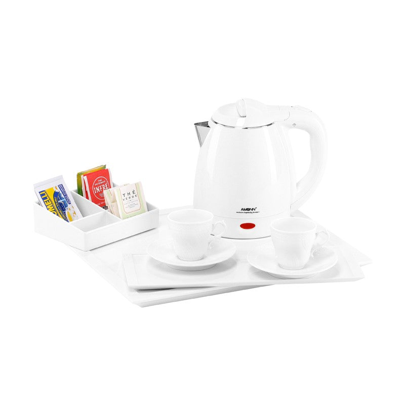 Kettle Set with Three Melamine Trays in White