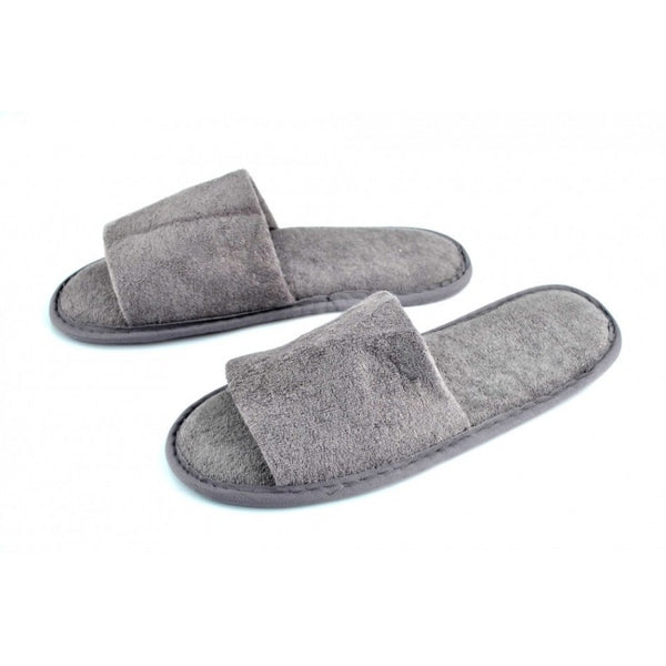 Chaussons Gris, Ouverts, en Éponge Luxe