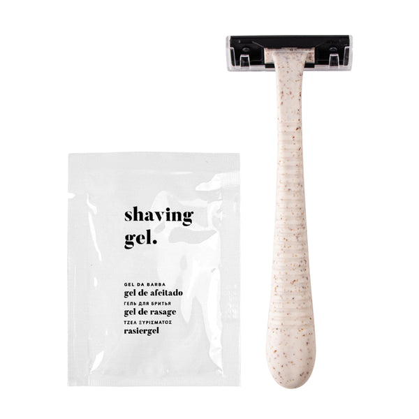 Biodegradable shaving kit in Eco flowpack