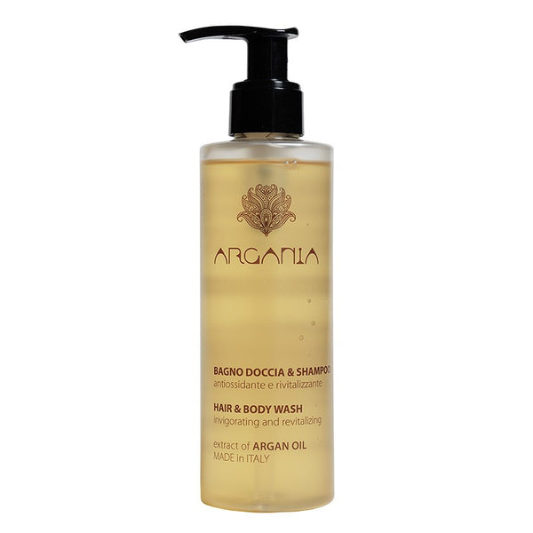 Distributeur rechargeable Gel Douche et Shampooing Bouchon, Huile d'Argan 200 ml - Argania