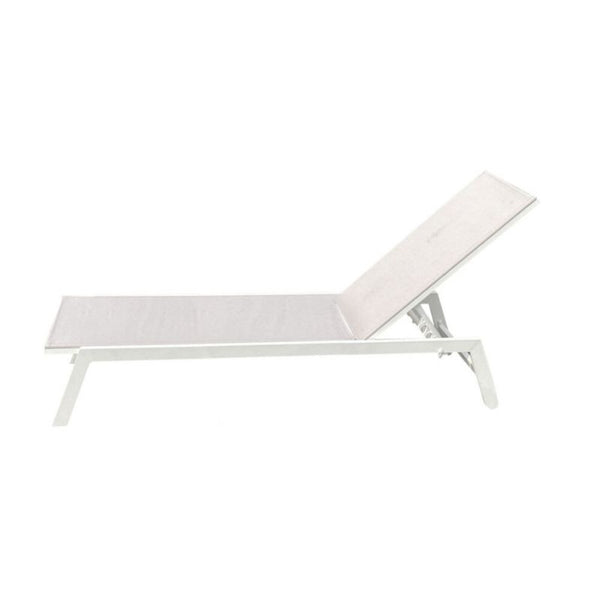 Lettino impilabile in alluminio larghezza 55 cm con ruote, beige e bianco