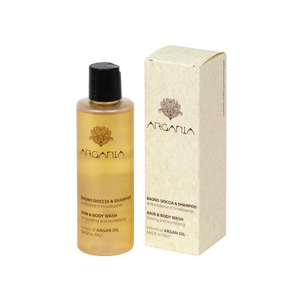 Distributeur rechargeable Gel Douche et Shampooing Bouchon Disk-Top en Étui, Huile d'Argan 200 ml - Argania