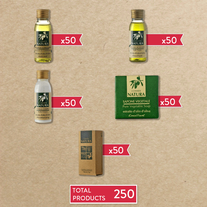 Kit d'Accueil Cosmesi Natura Huile d'Olive - 250 pièces